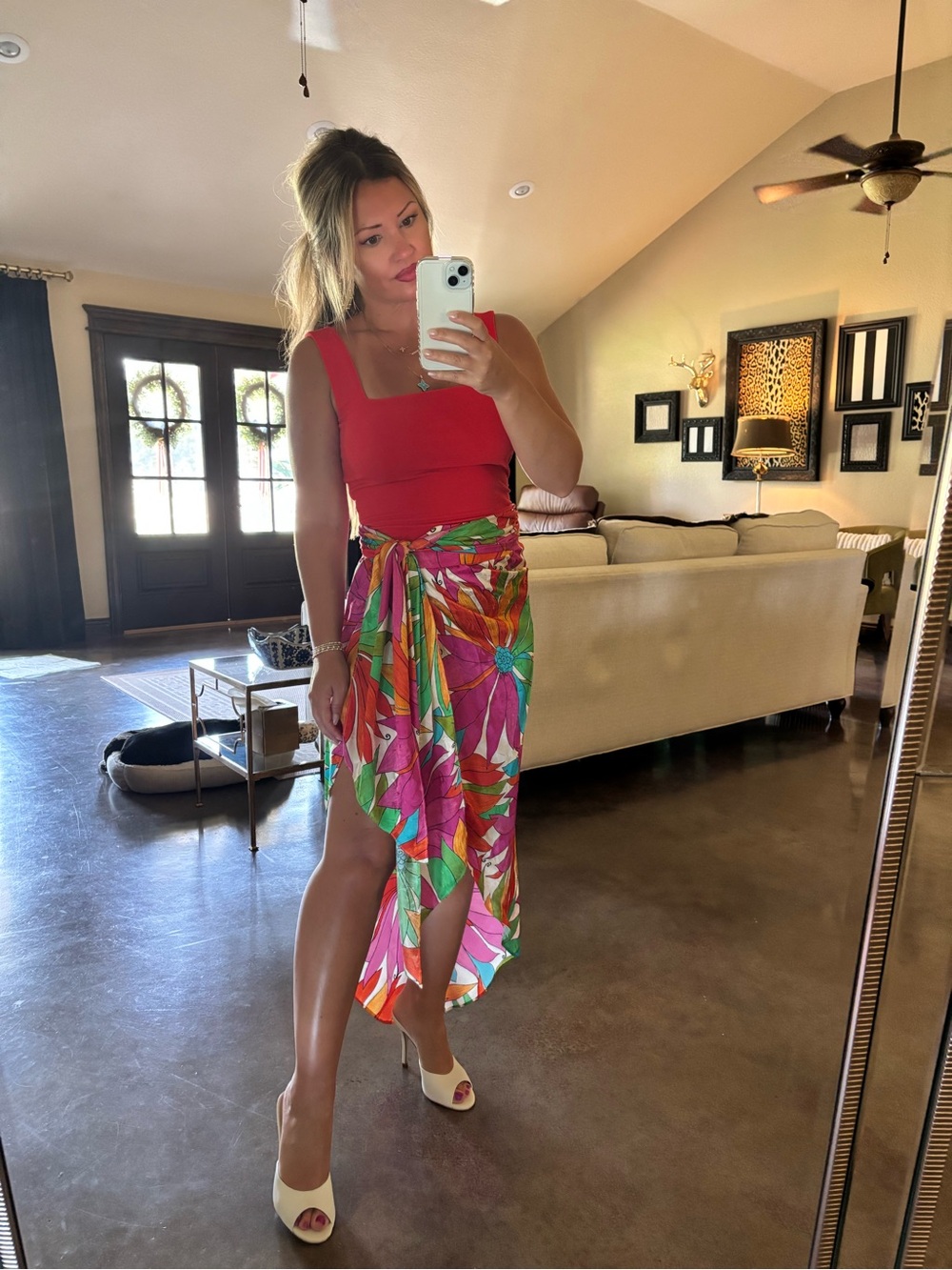 Ronny Kobo Collection Multicolor Tropical Print Midi Skirt